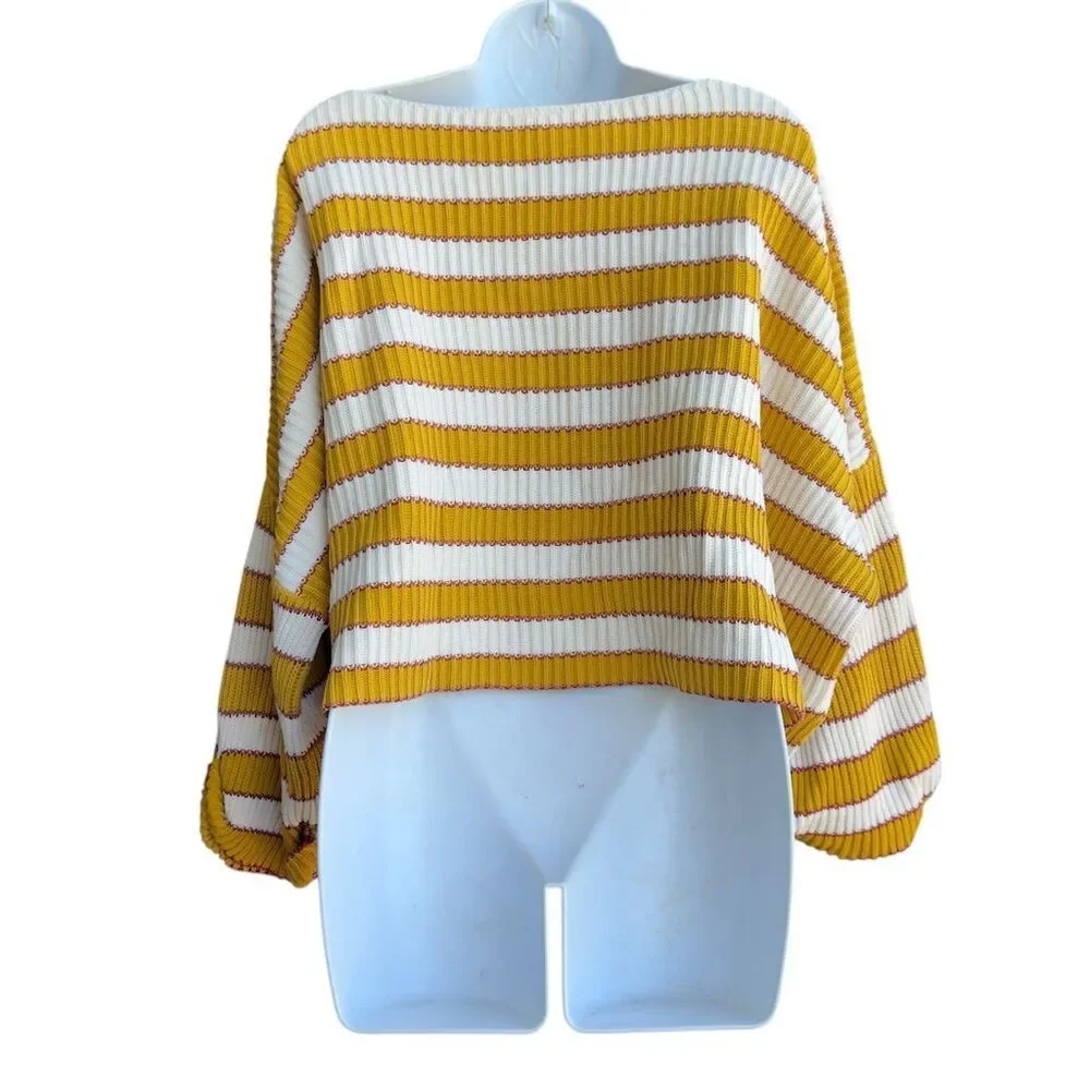 BY TOGETHER Boxy Boho Pullover Sweater Women's L Striped Oversized Multicolor